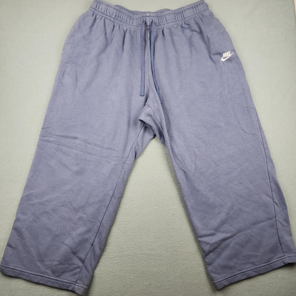 Nike Sweatpants Womens 1X Purple Terry Elastic Waist Logo Pockets Wide Leg Gym